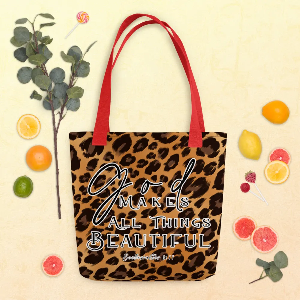 Limited Edition Premium Tote Bag - God Makes All Things Beautiful (Design: Leopard)