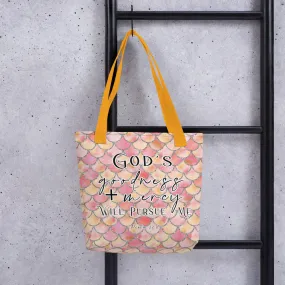 Limited Edition Premium Tote Bag - God's Goodness + Mercy Will Pursue Me (Design: Mermaid Scales Pink)