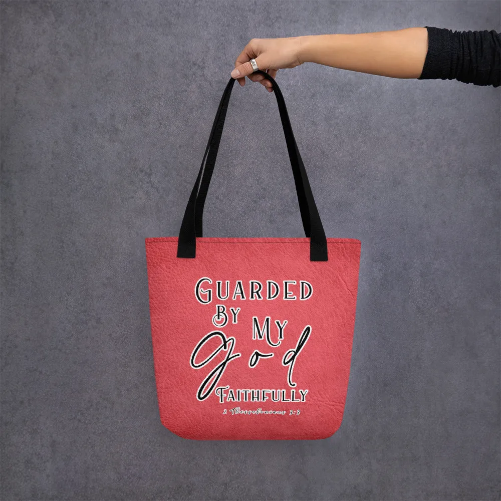 Limited Edition Premium Tote Bag - Guarded By My God Faithfully (Design: Textured Red)