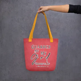 Limited Edition Premium Tote Bag - Guarded By My God Faithfully (Design: Textured Red)