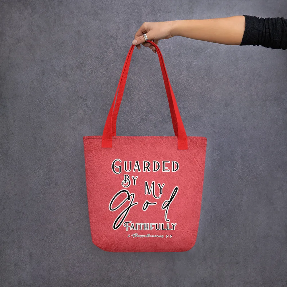 Limited Edition Premium Tote Bag - Guarded By My God Faithfully (Design: Textured Red)