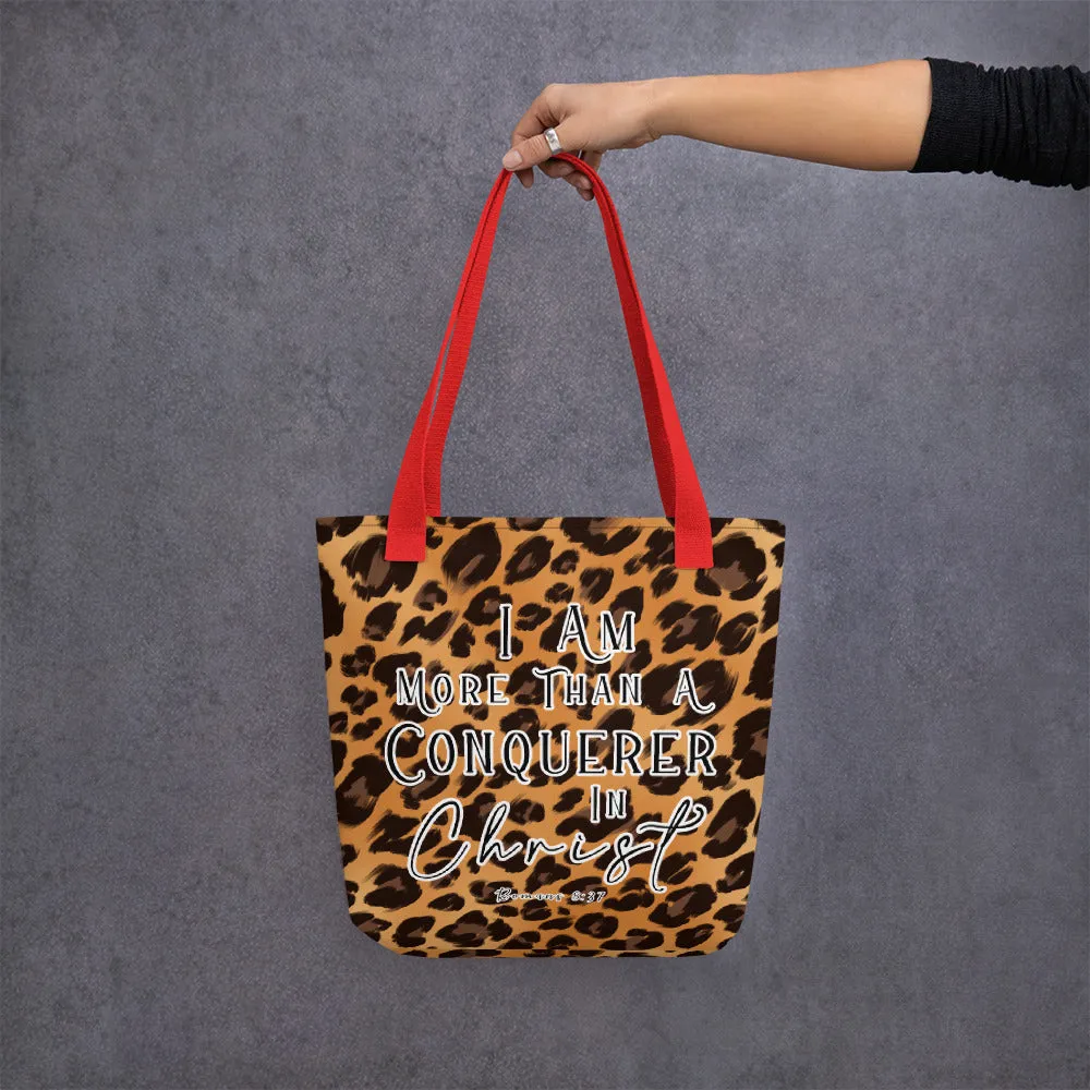 Limited Edition Premium Tote Bag - I Am More Than A Conquerer In Christ (Design: Leopard)