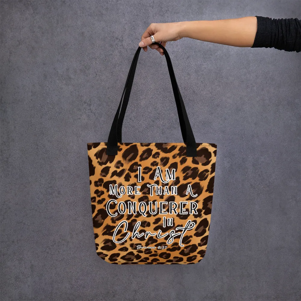 Limited Edition Premium Tote Bag - I Am More Than A Conquerer In Christ (Design: Leopard)