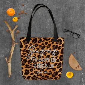 Limited Edition Premium Tote Bag - Jesus Forgives & Heals (Design: Leopard)