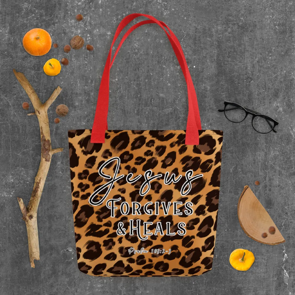 Limited Edition Premium Tote Bag - Jesus Forgives & Heals (Design: Leopard)