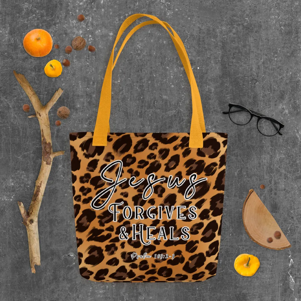 Limited Edition Premium Tote Bag - Jesus Forgives & Heals (Design: Leopard)