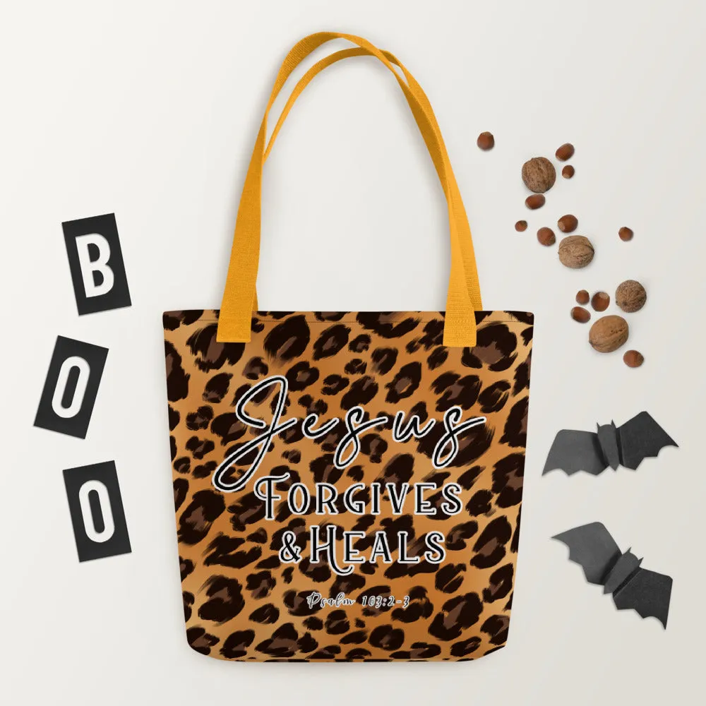 Limited Edition Premium Tote Bag - Jesus Forgives & Heals (Design: Leopard)