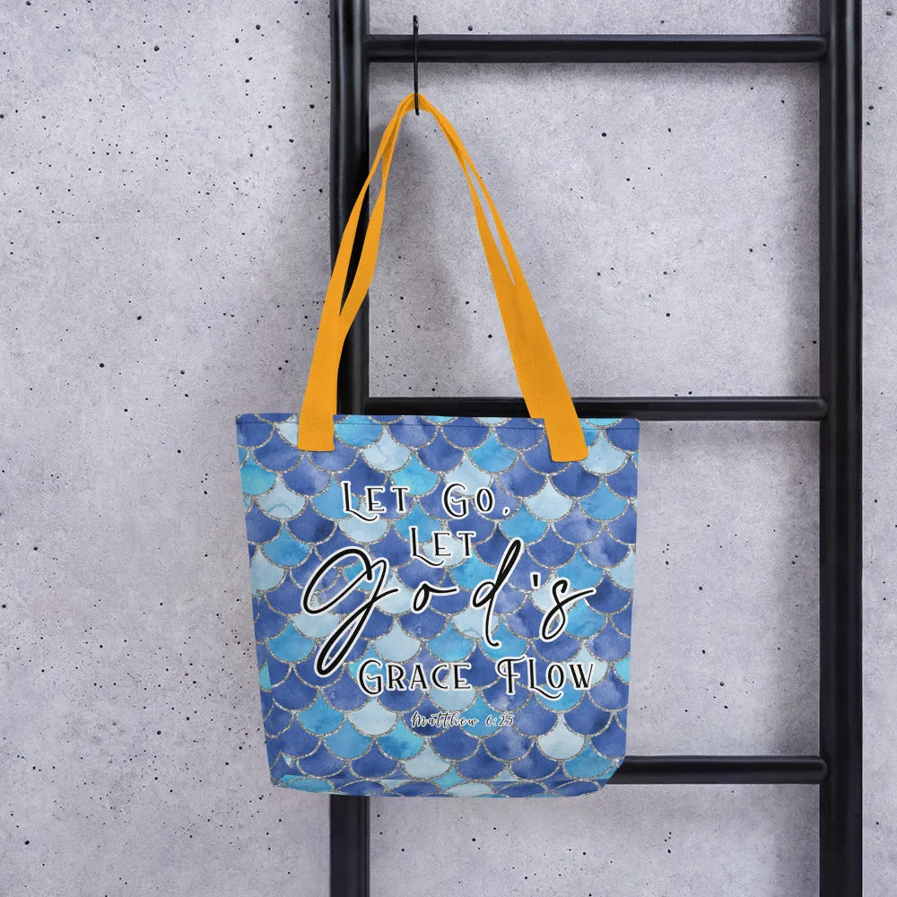 Limited Edition Premium Tote Bag - Let Go, Let God's Grace Flow (Design: Mermaid Scales Blue)