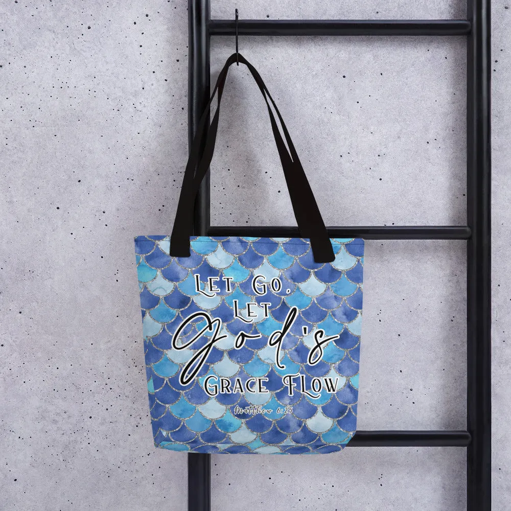 Limited Edition Premium Tote Bag - Let Go, Let God's Grace Flow (Design: Mermaid Scales Blue)