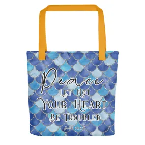 Limited Edition Premium Tote Bag - Peace Let Not Your Heart Be Troubled (Design: Mermaid Scales Blue)