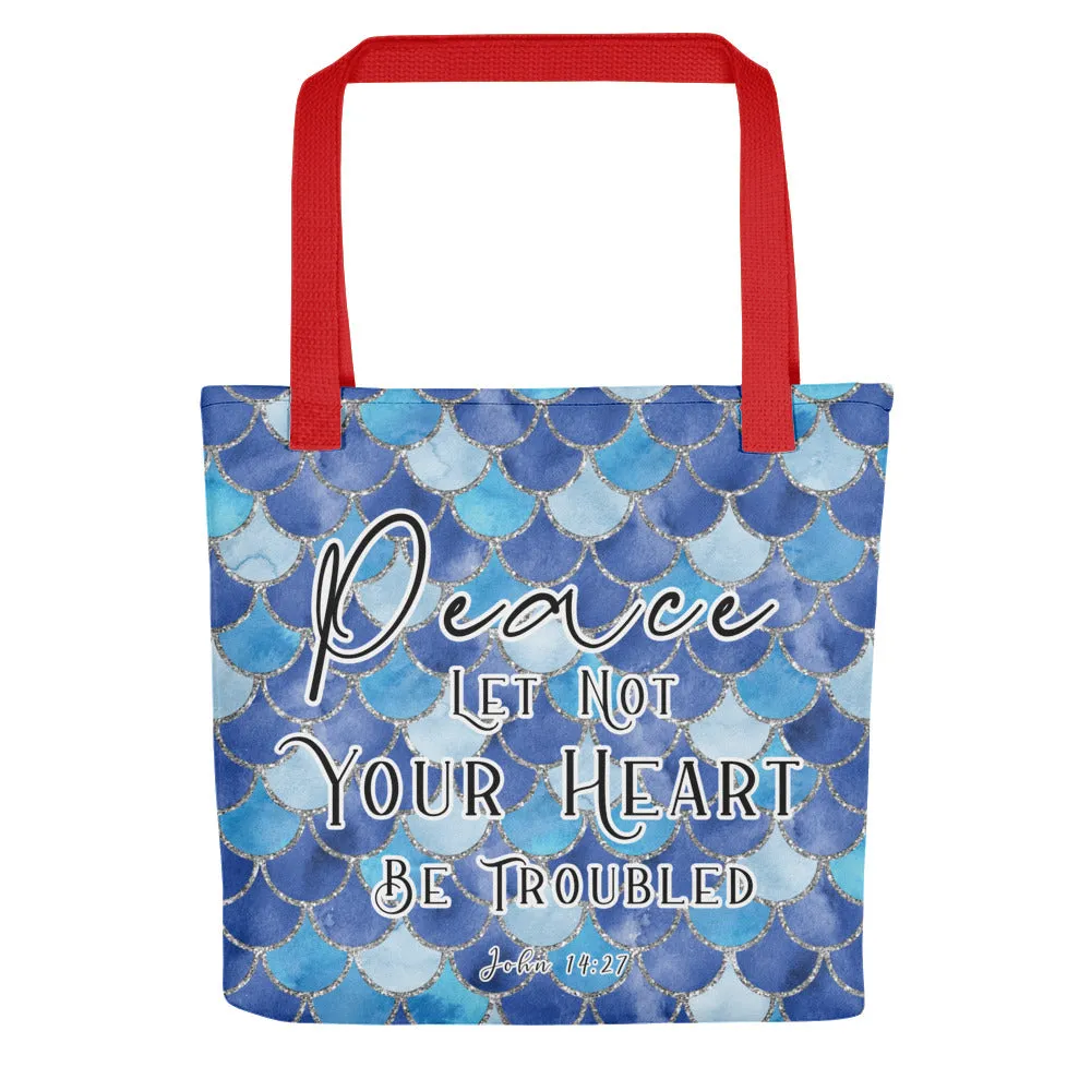 Limited Edition Premium Tote Bag - Peace Let Not Your Heart Be Troubled (Design: Mermaid Scales Blue)