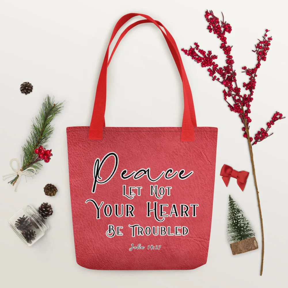 Limited Edition Premium Tote Bag - Peace Let Not Your Heart Be Troubled (Design: Textured Red)