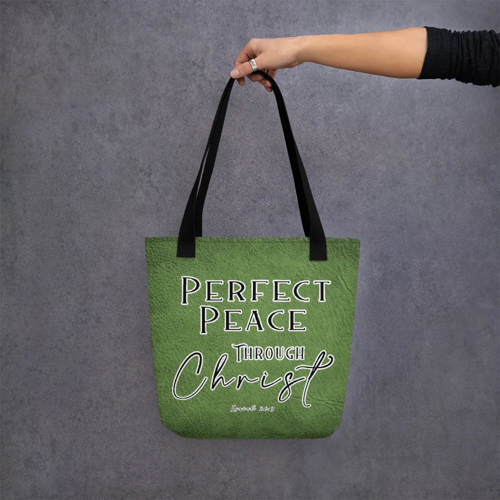 Limited Edition Premium Tote Bag - Perfect Peace Through Christ (Design: Textured Green)