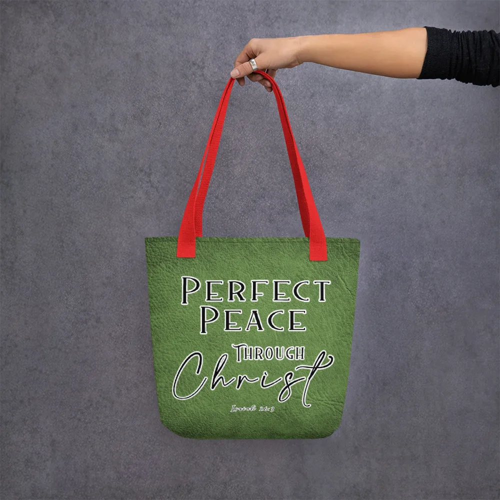 Limited Edition Premium Tote Bag - Perfect Peace Through Christ (Design: Textured Green)