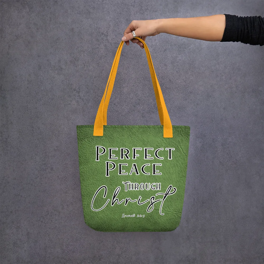 Limited Edition Premium Tote Bag - Perfect Peace Through Christ (Design: Textured Green)