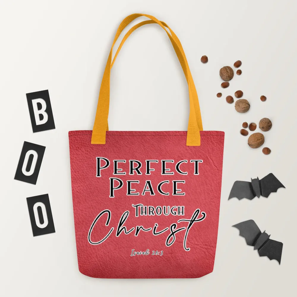 Limited Edition Premium Tote Bag - Perfect Peace Through Christ (Design: Textured Red)