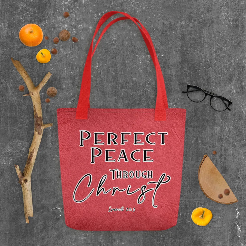 Limited Edition Premium Tote Bag - Perfect Peace Through Christ (Design: Textured Red)