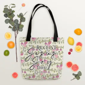 Limited Edition Premium Tote Bag - Receive Jesus' Joy Today (Design: Red Floral)