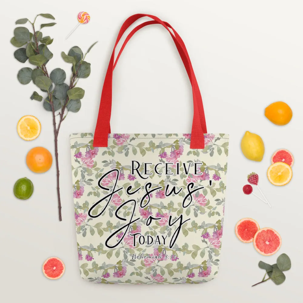 Limited Edition Premium Tote Bag - Receive Jesus' Joy Today (Design: Red Floral)