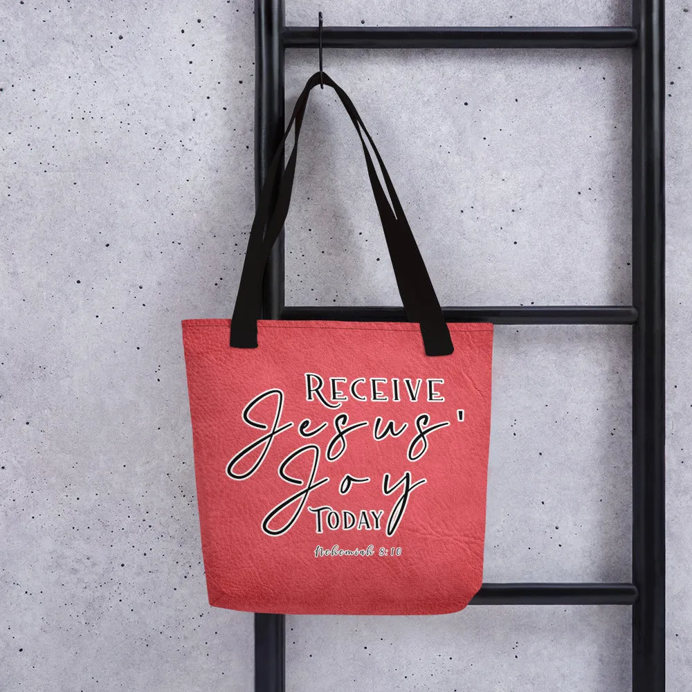 Limited Edition Premium Tote Bag - Receive Jesus' Joy Today (Design: Textured Red)