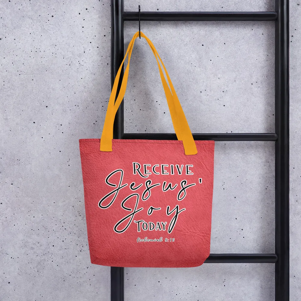 Limited Edition Premium Tote Bag - Receive Jesus' Joy Today (Design: Textured Red)