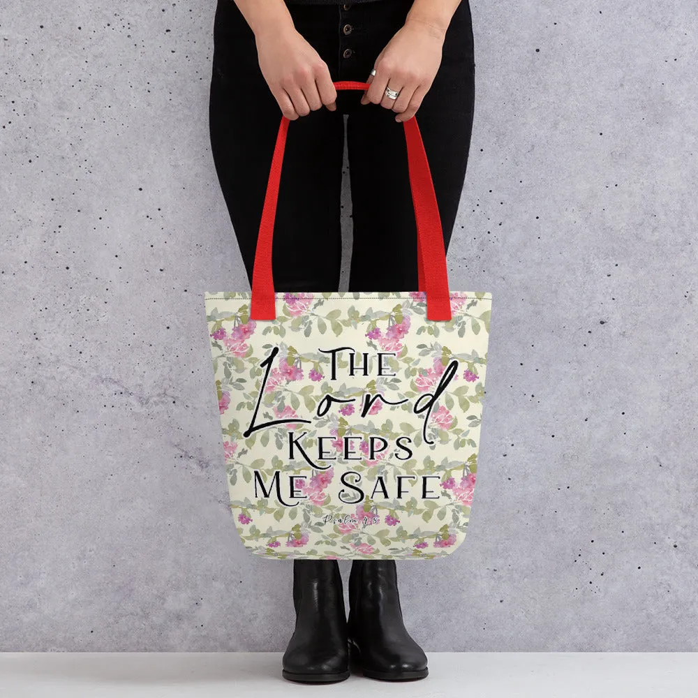 Limited Edition Premium Tote Bag - The Lord Keeps Me Safe (Design: Red Floral)