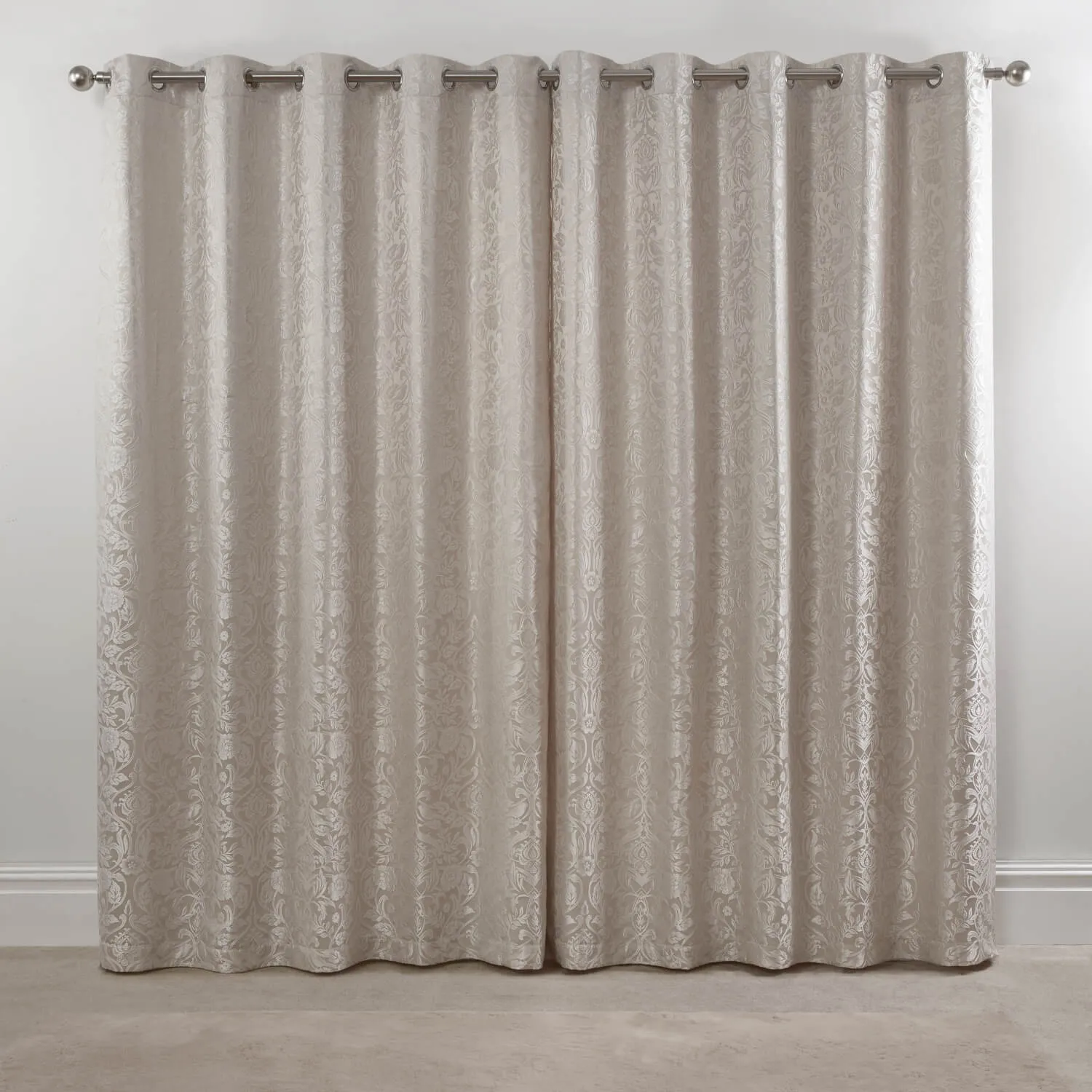 Lined Eyelet Jacquard Curtains - Cream