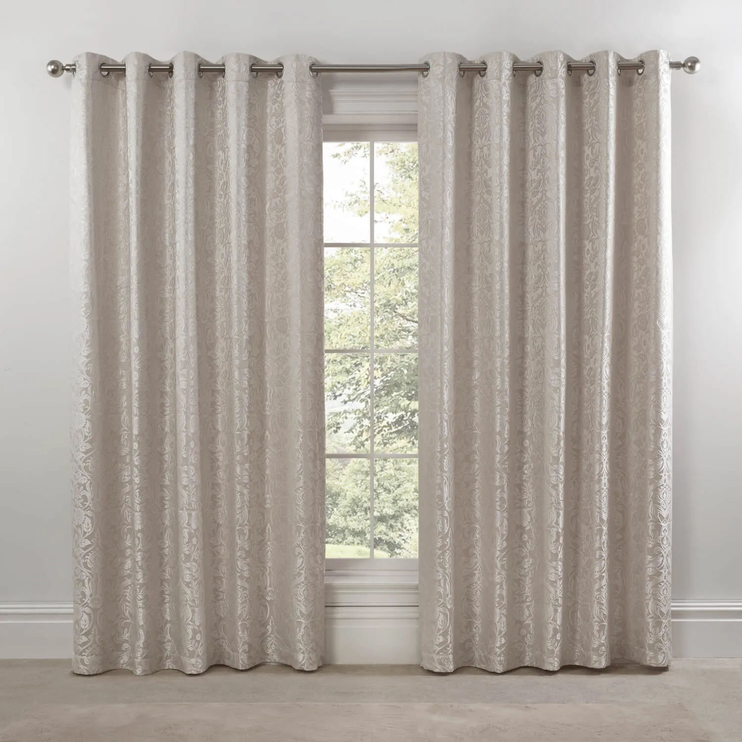 Lined Eyelet Jacquard Curtains - Cream