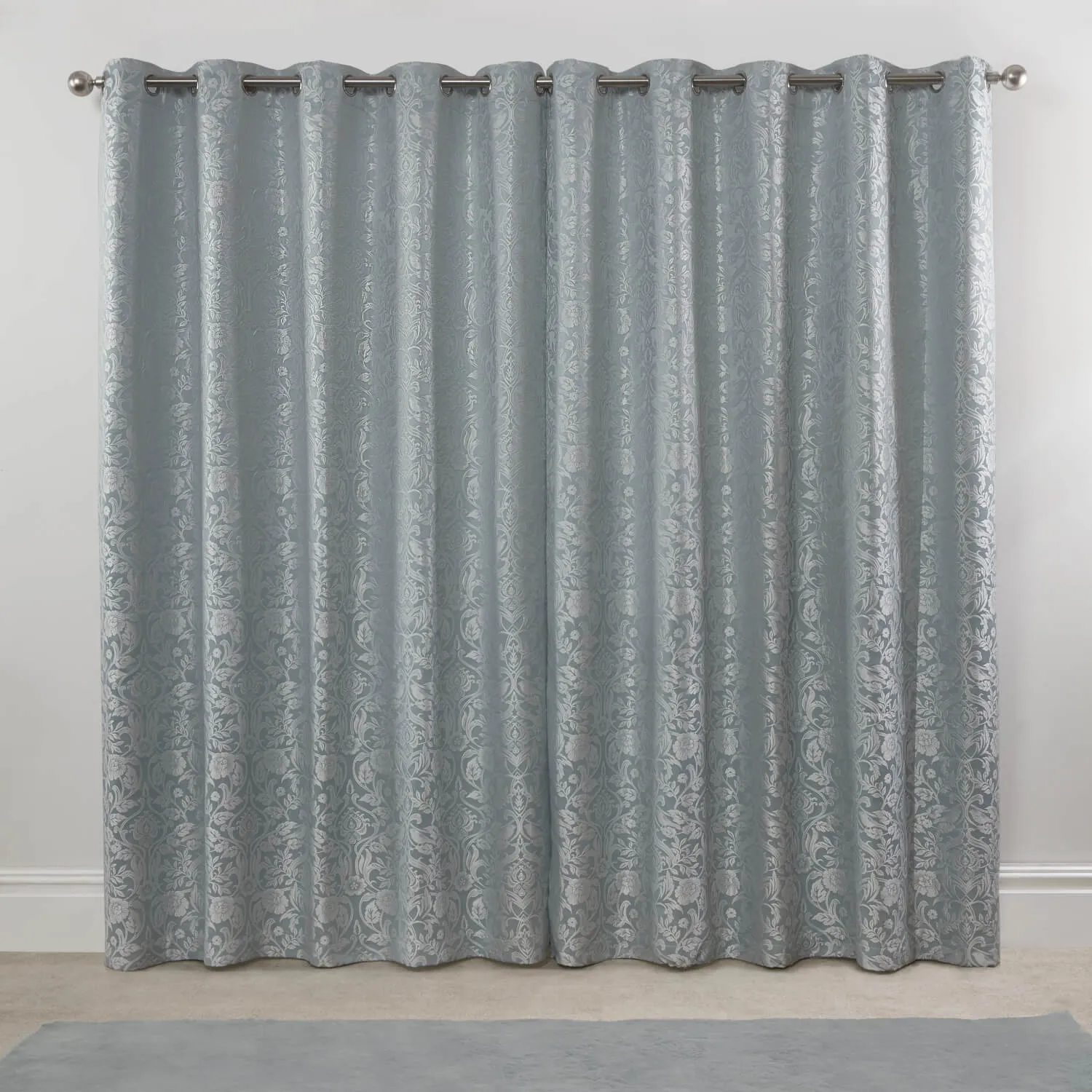 Lined Eyelet Jacquard Curtains - Duck Egg