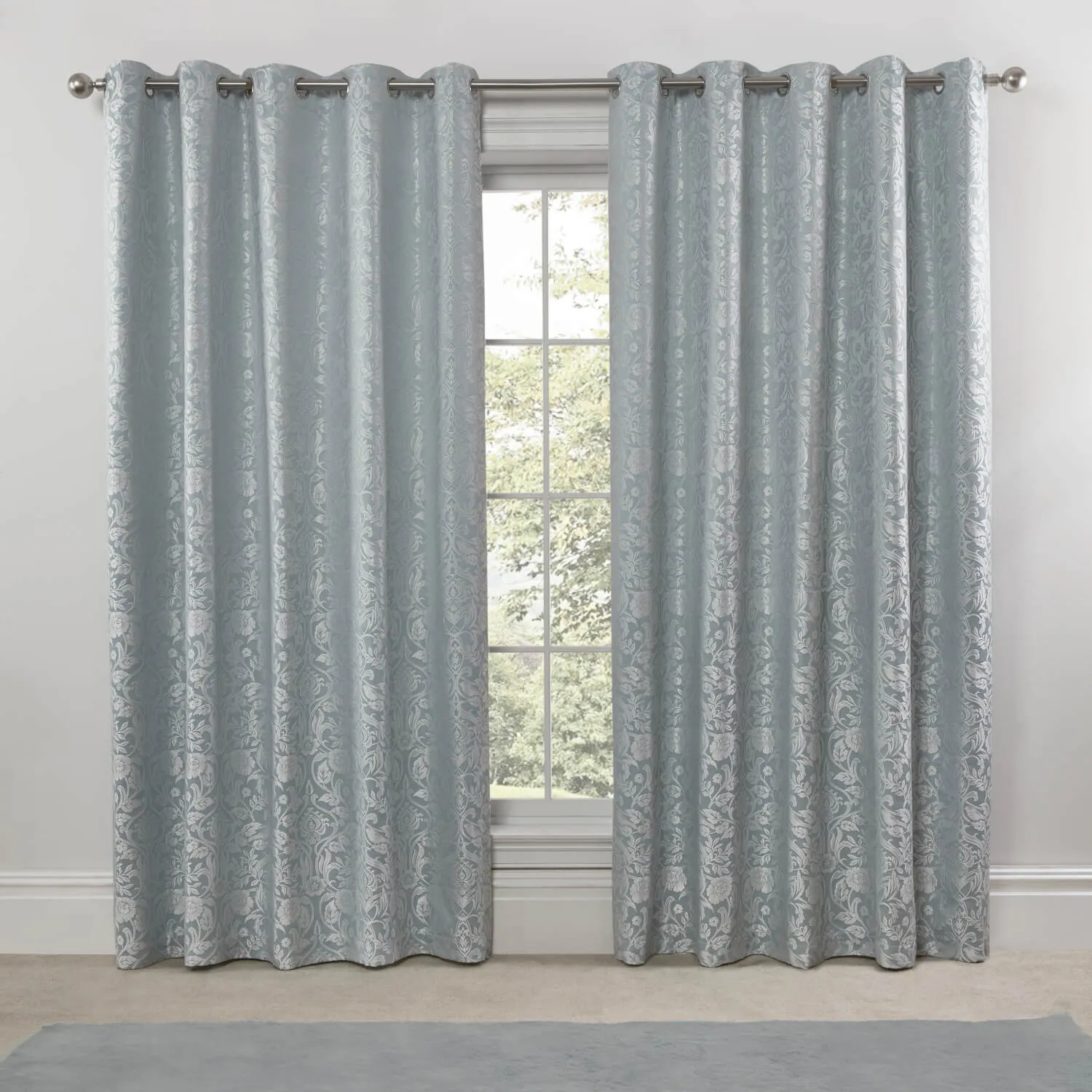 Lined Eyelet Jacquard Curtains - Duck Egg