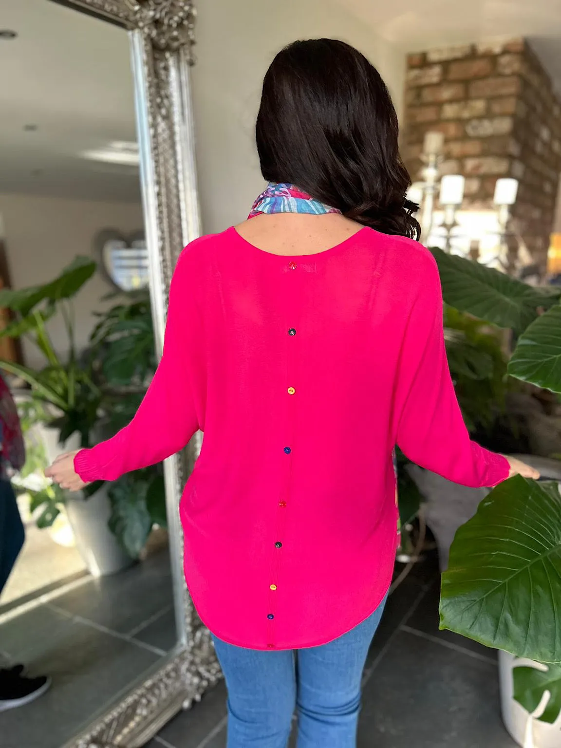 Lipstick Pink Button Back Detail Knit Top Lucia