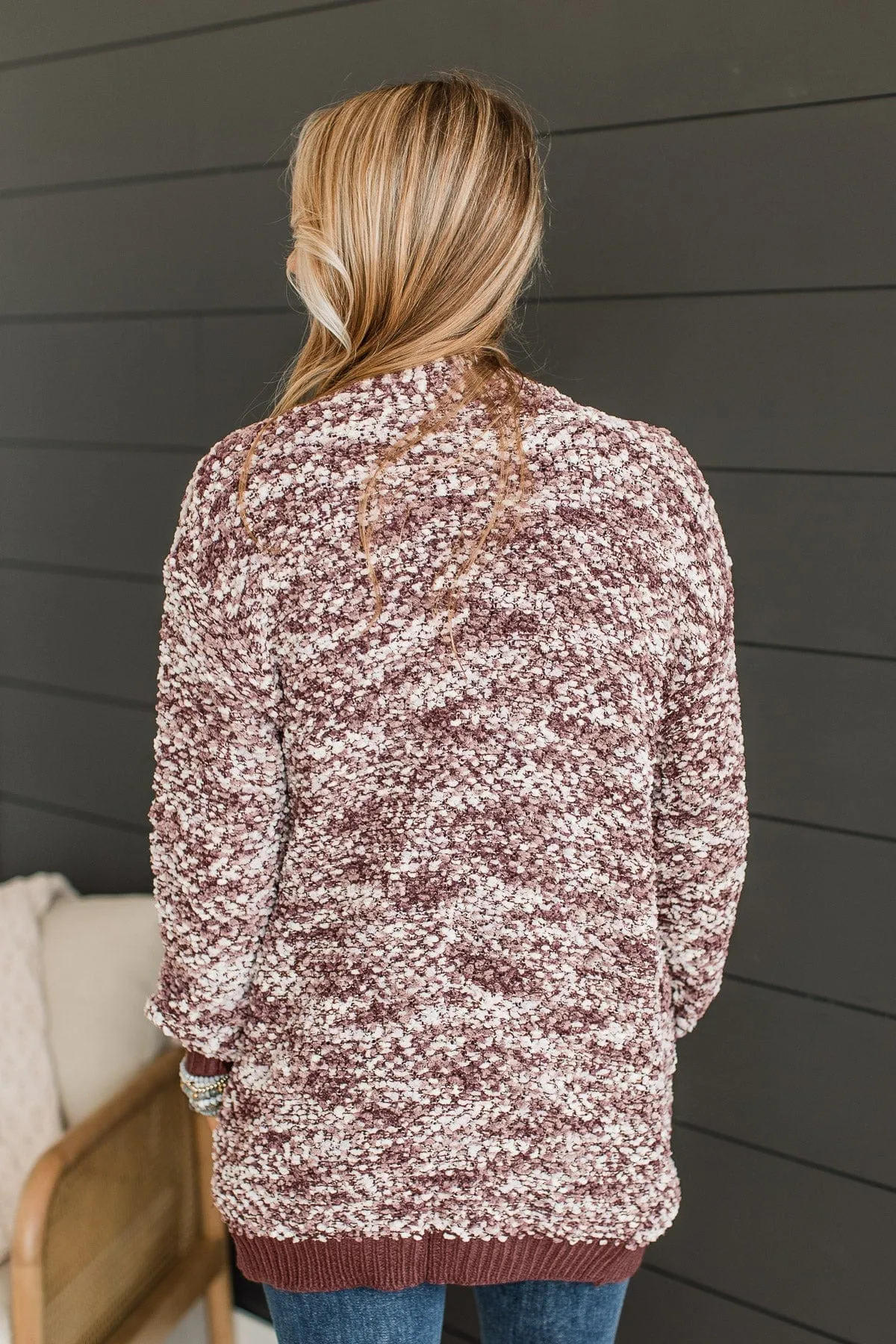 Love Remains Popcorn Knit Cardigan- Plum