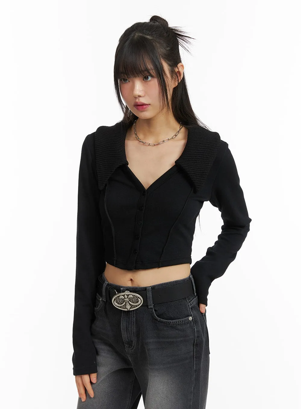 Low V-Neck Button Cardigan CJ415