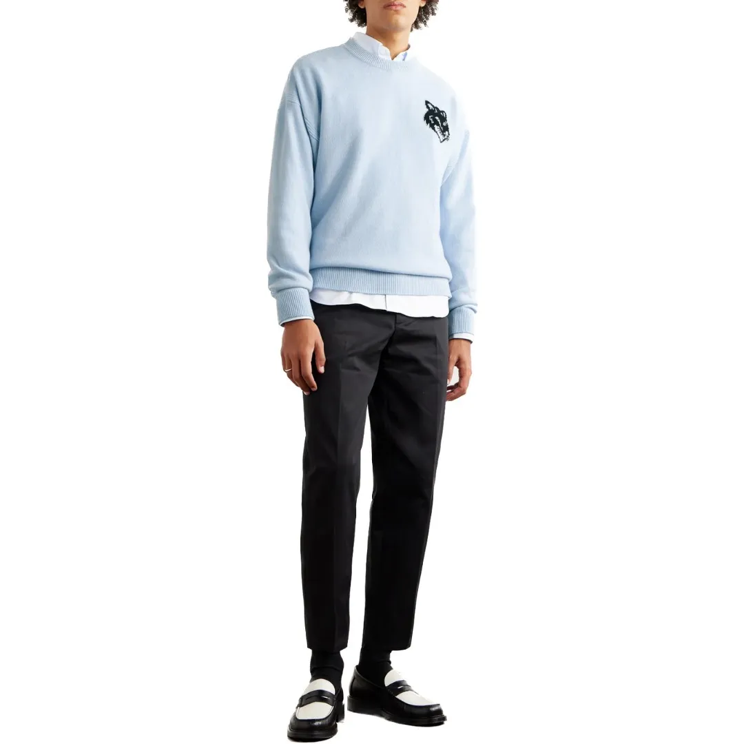 MAISON KITSUNE  |Crew Neck Pullovers Unisex Wool Bi-color Long Sleeves Plain