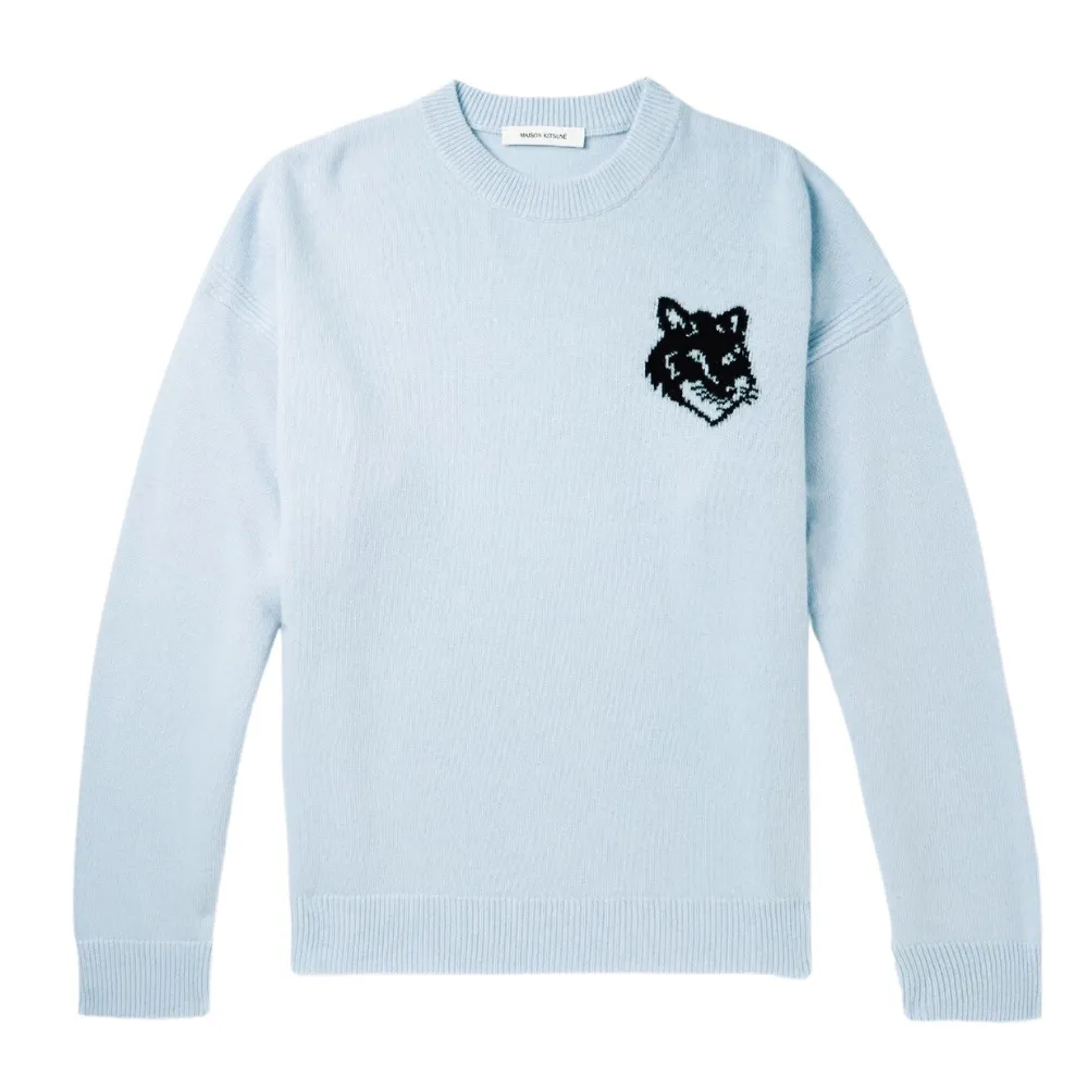 MAISON KITSUNE  |Crew Neck Pullovers Unisex Wool Bi-color Long Sleeves Plain