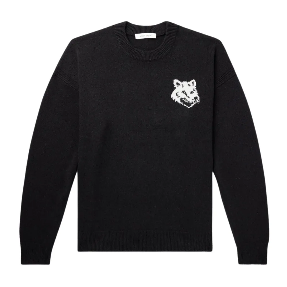 MAISON KITSUNE  |Crew Neck Pullovers Unisex Wool Bi-color Long Sleeves Plain