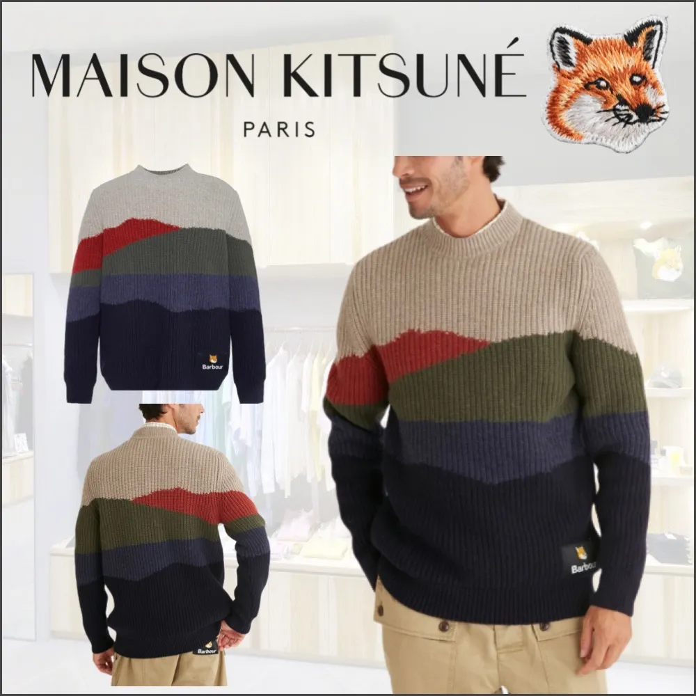 MAISON KITSUNE  |Crew Neck Pullovers Unisex Wool Long Sleeves