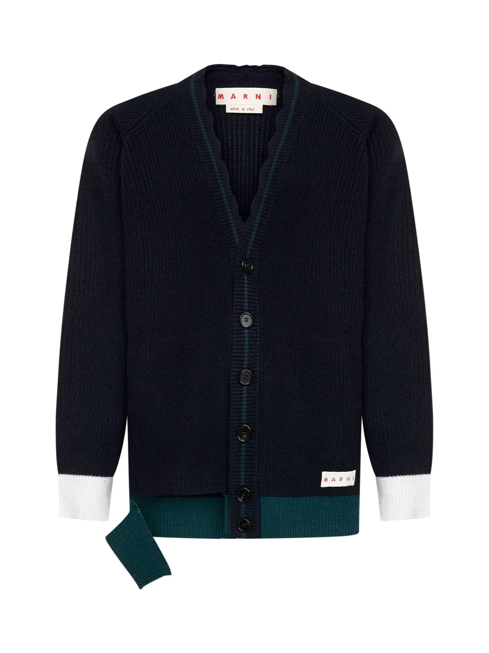 Marni Distressed Logo Patch Knit Cardigan