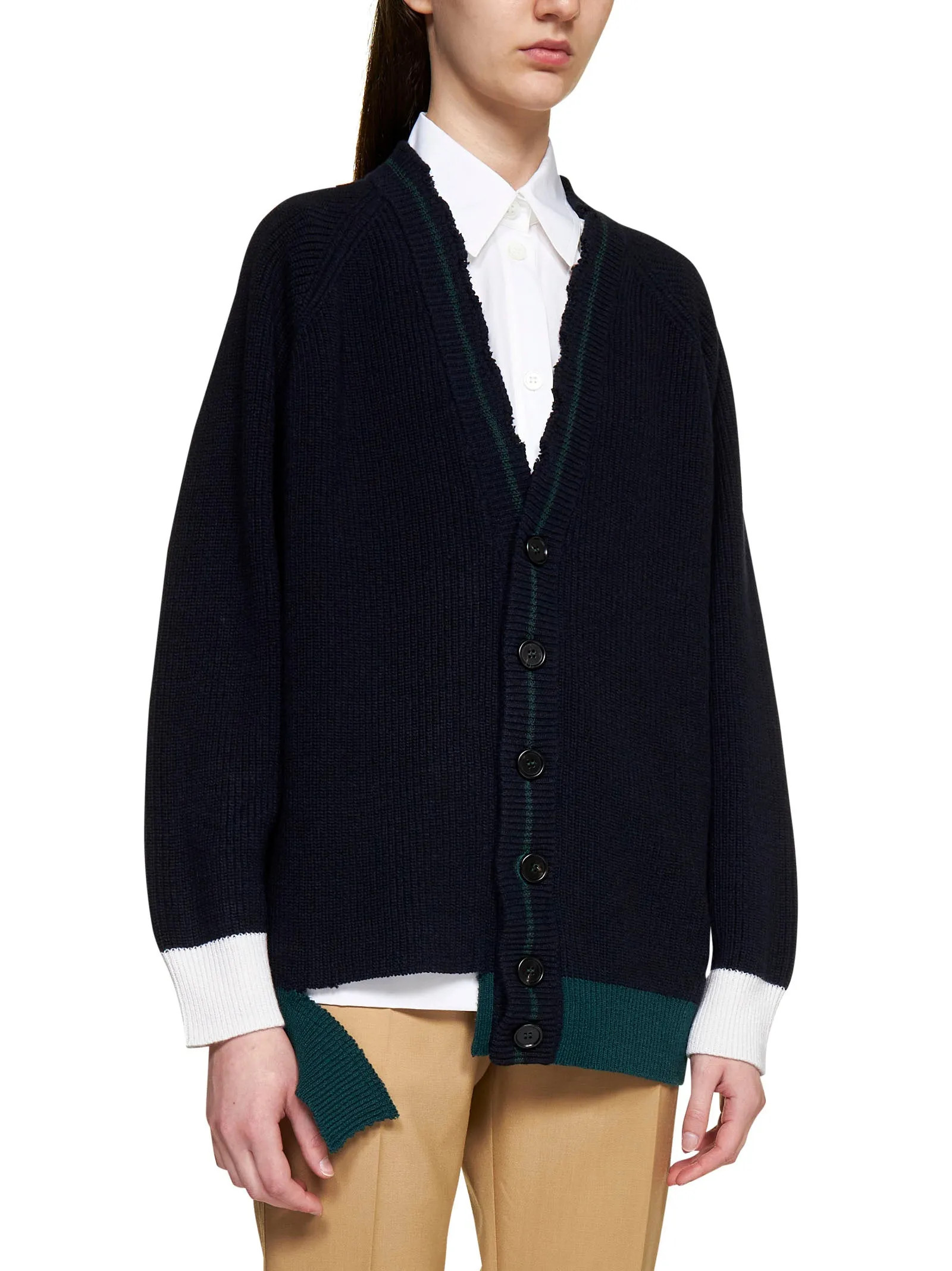 Marni Distressed Logo Patch Knit Cardigan