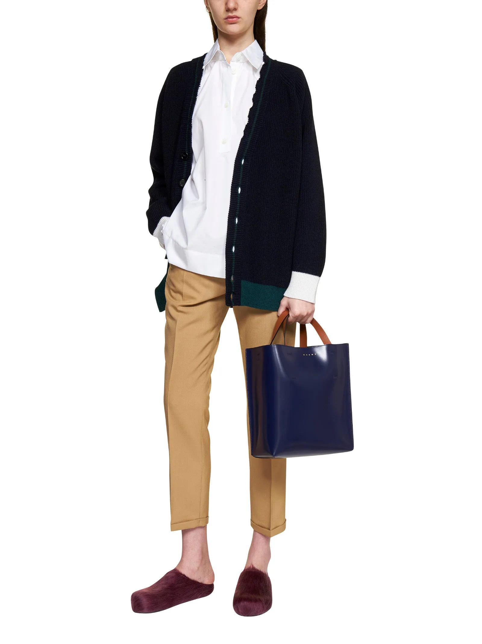 Marni Distressed Logo Patch Knit Cardigan