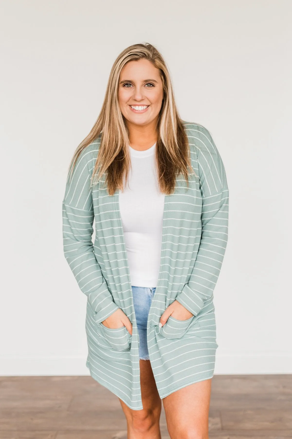 Meaningful Moments Striped Cardigan- Dusty Teal