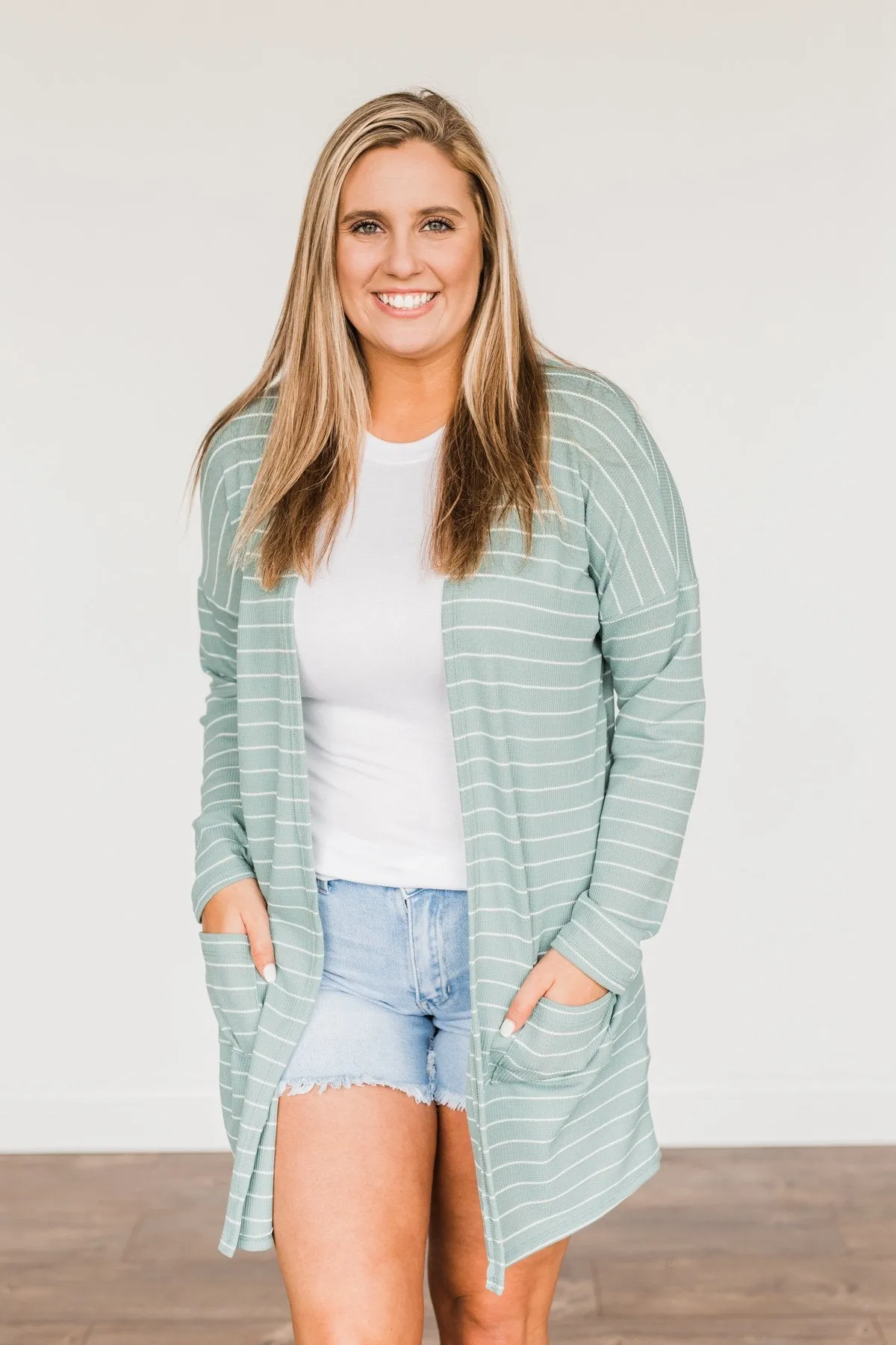 Meaningful Moments Striped Cardigan- Dusty Teal