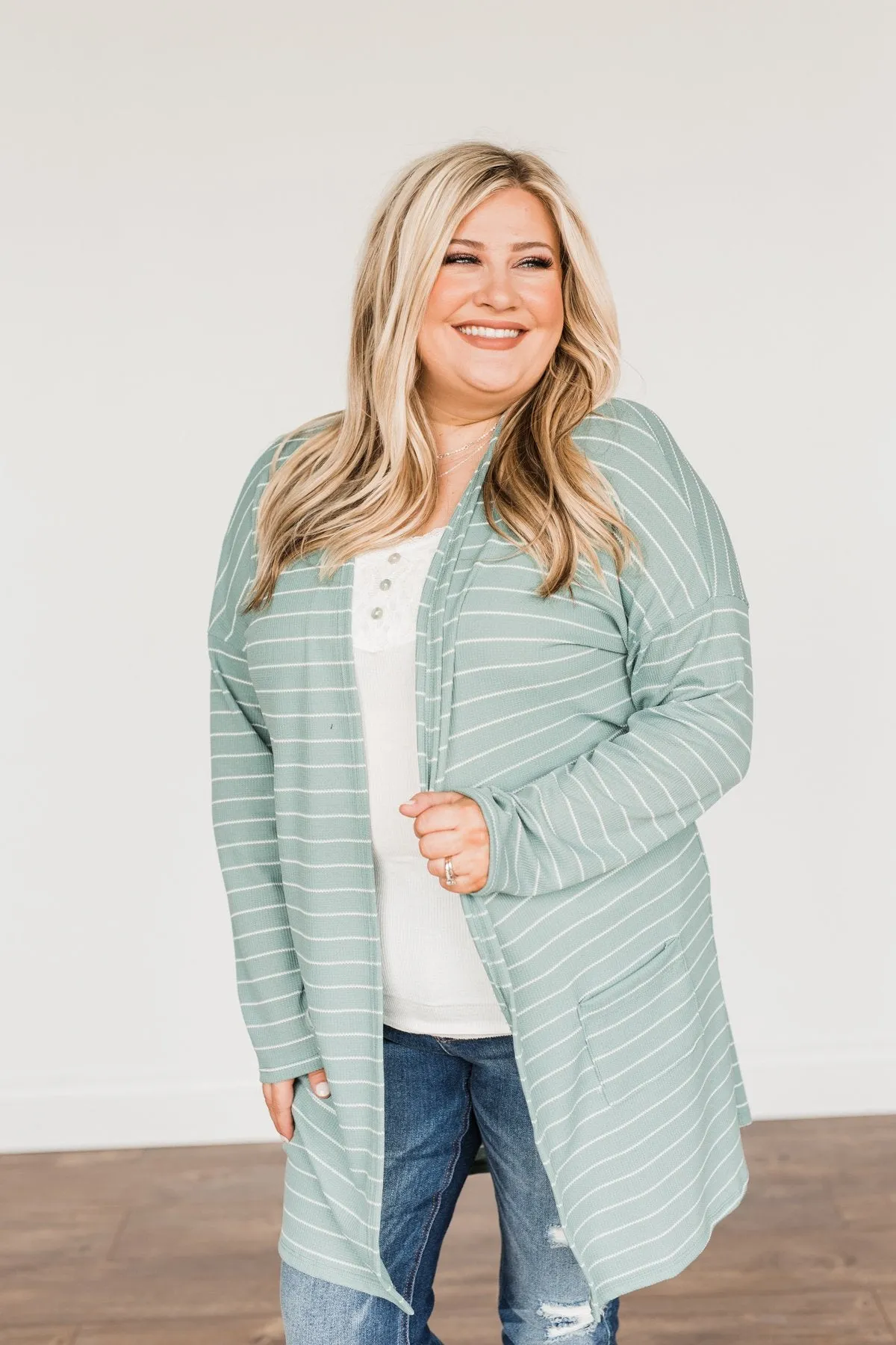 Meaningful Moments Striped Cardigan- Dusty Teal