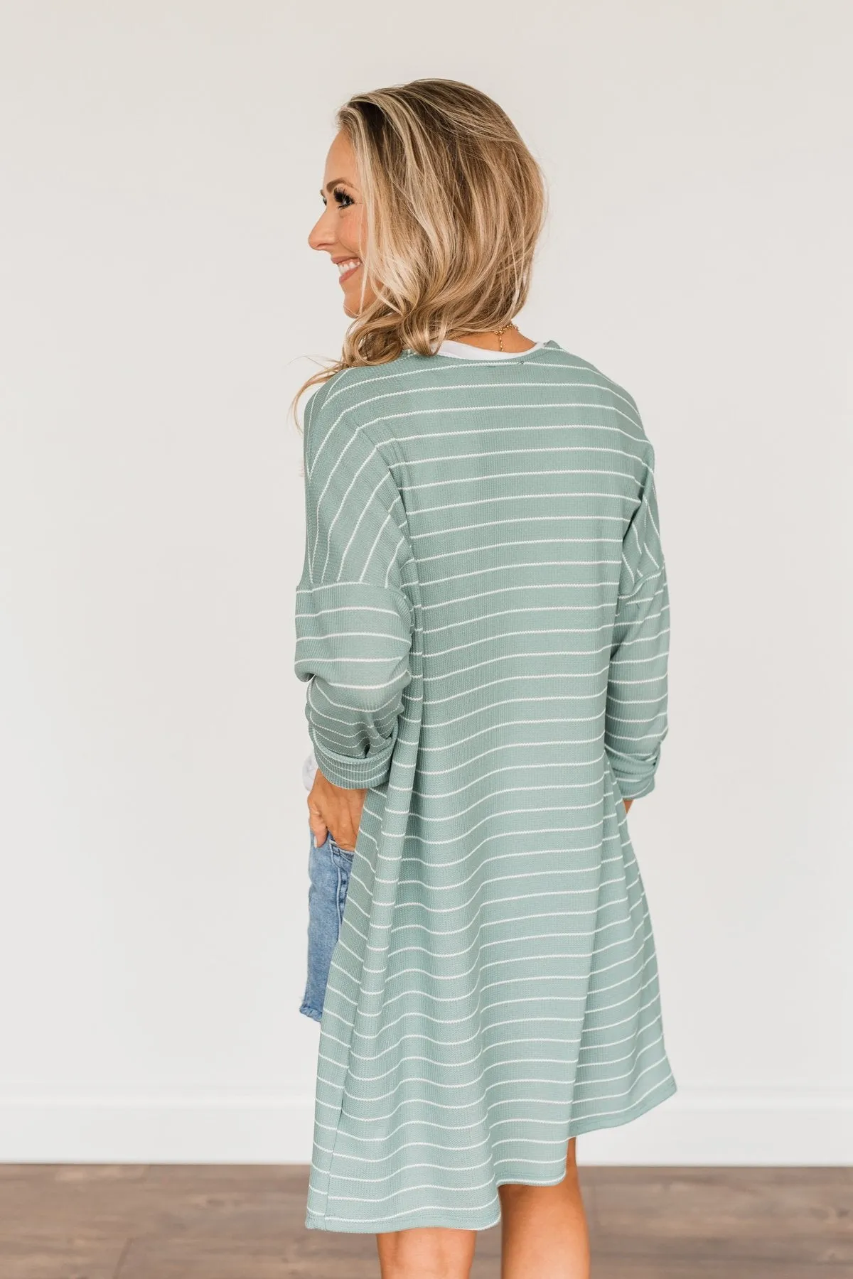 Meaningful Moments Striped Cardigan- Dusty Teal