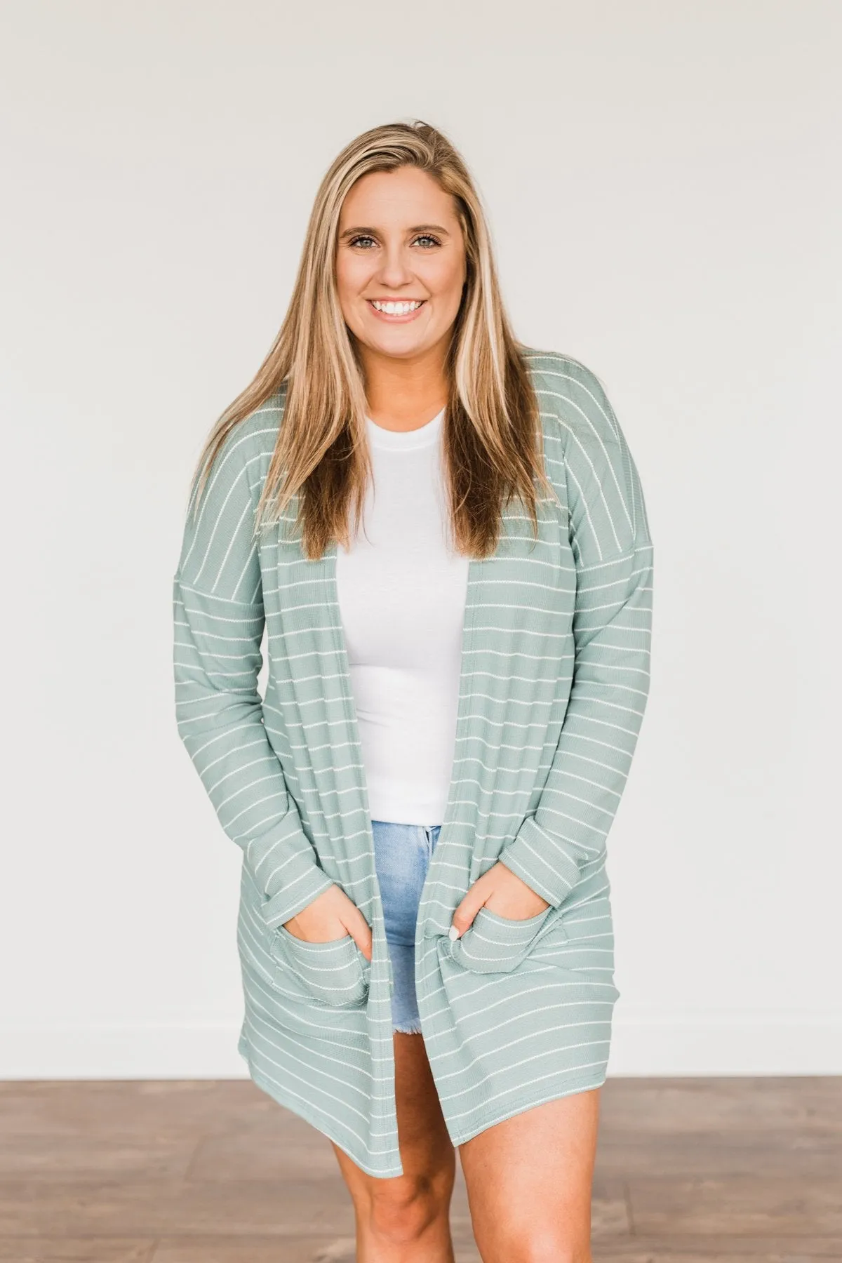 Meaningful Moments Striped Cardigan- Dusty Teal