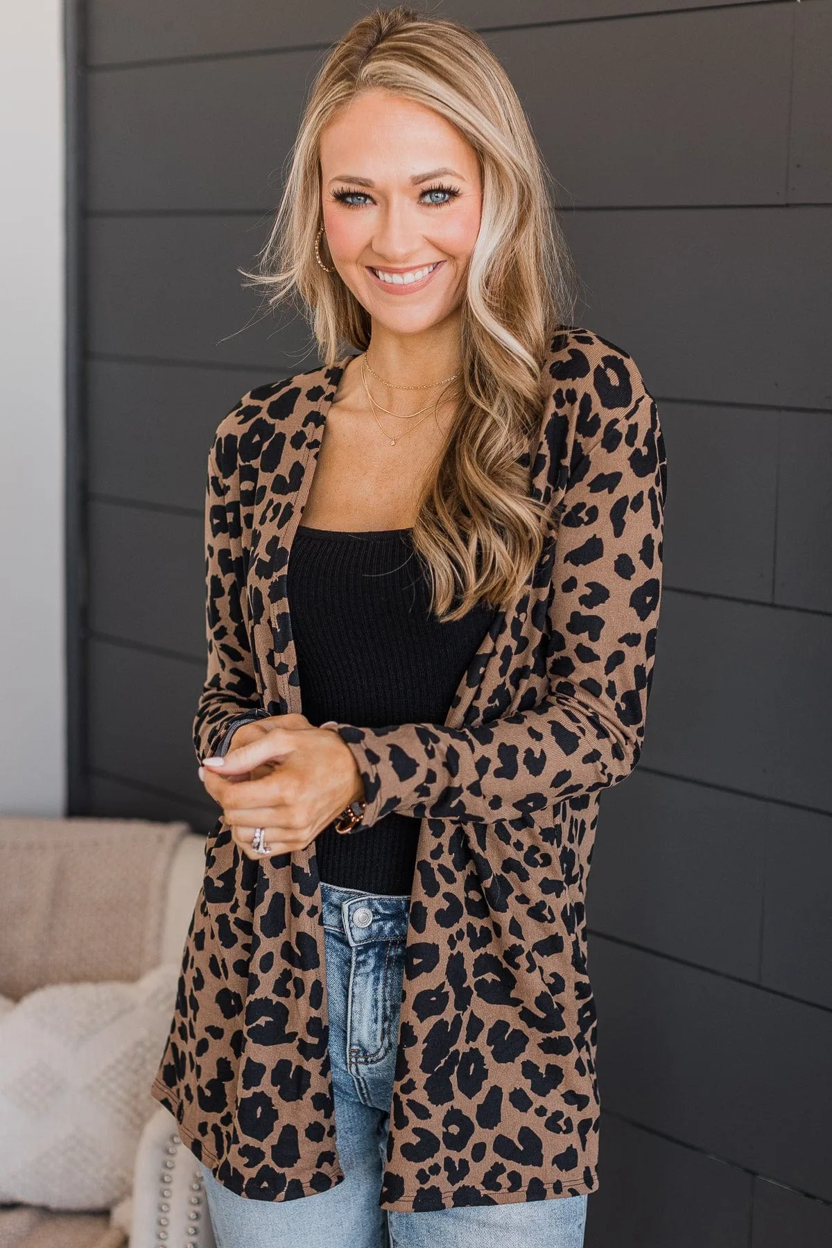 Memorable Love Leopard Print Cardigan- Brown