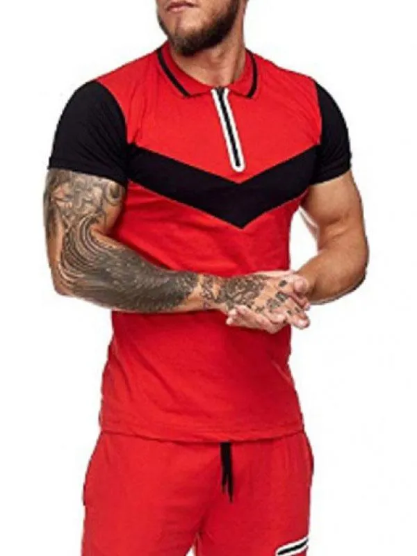 Men's Activewear 2-Piece Printed Short Sleeves Jewel Neck Red