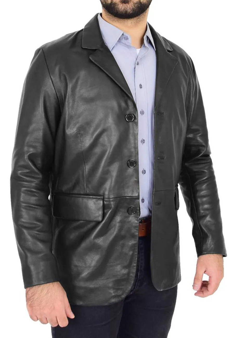 Men's Classic Black Leather Blazer