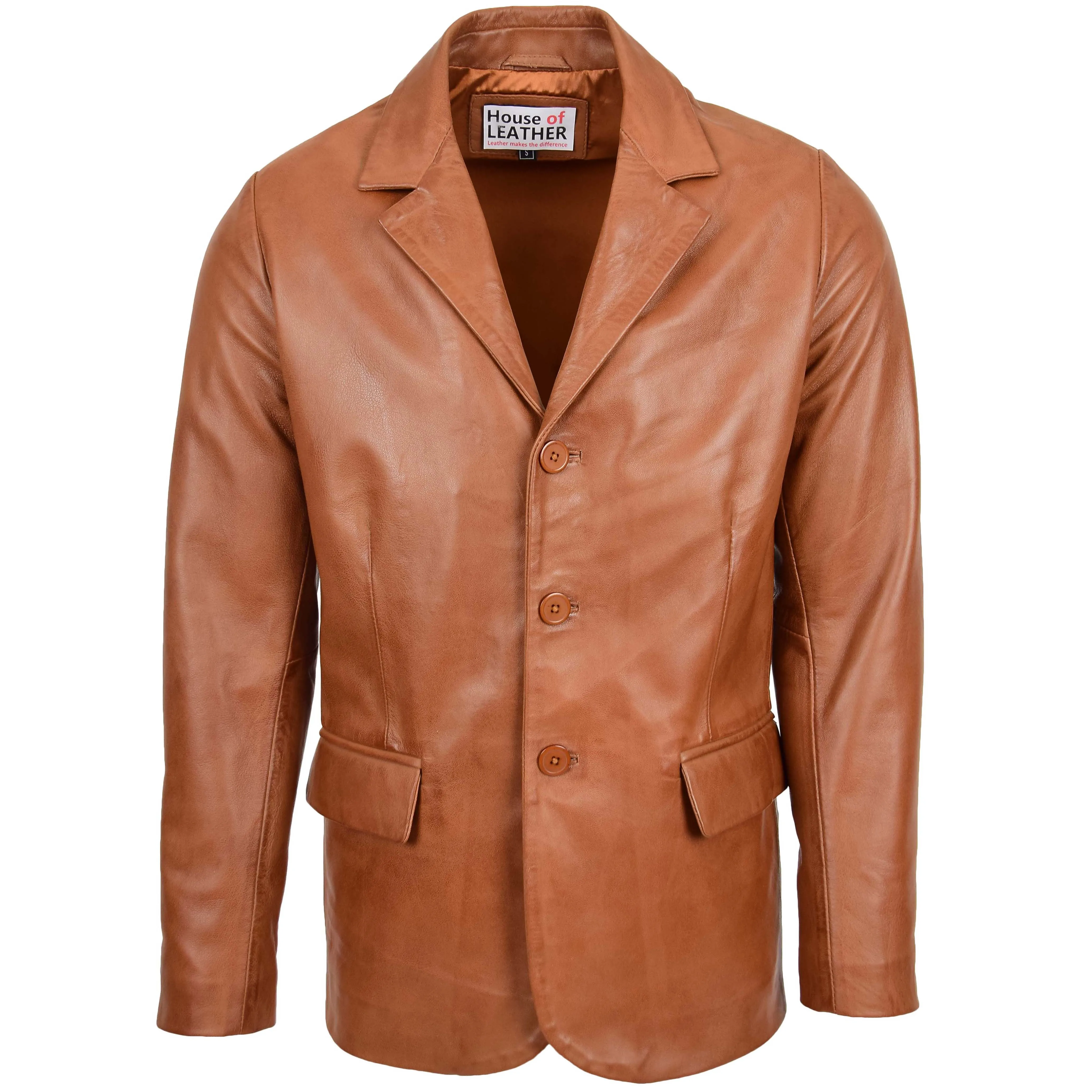 Mens Classic Three Button Soft Leather Blazer David Tan