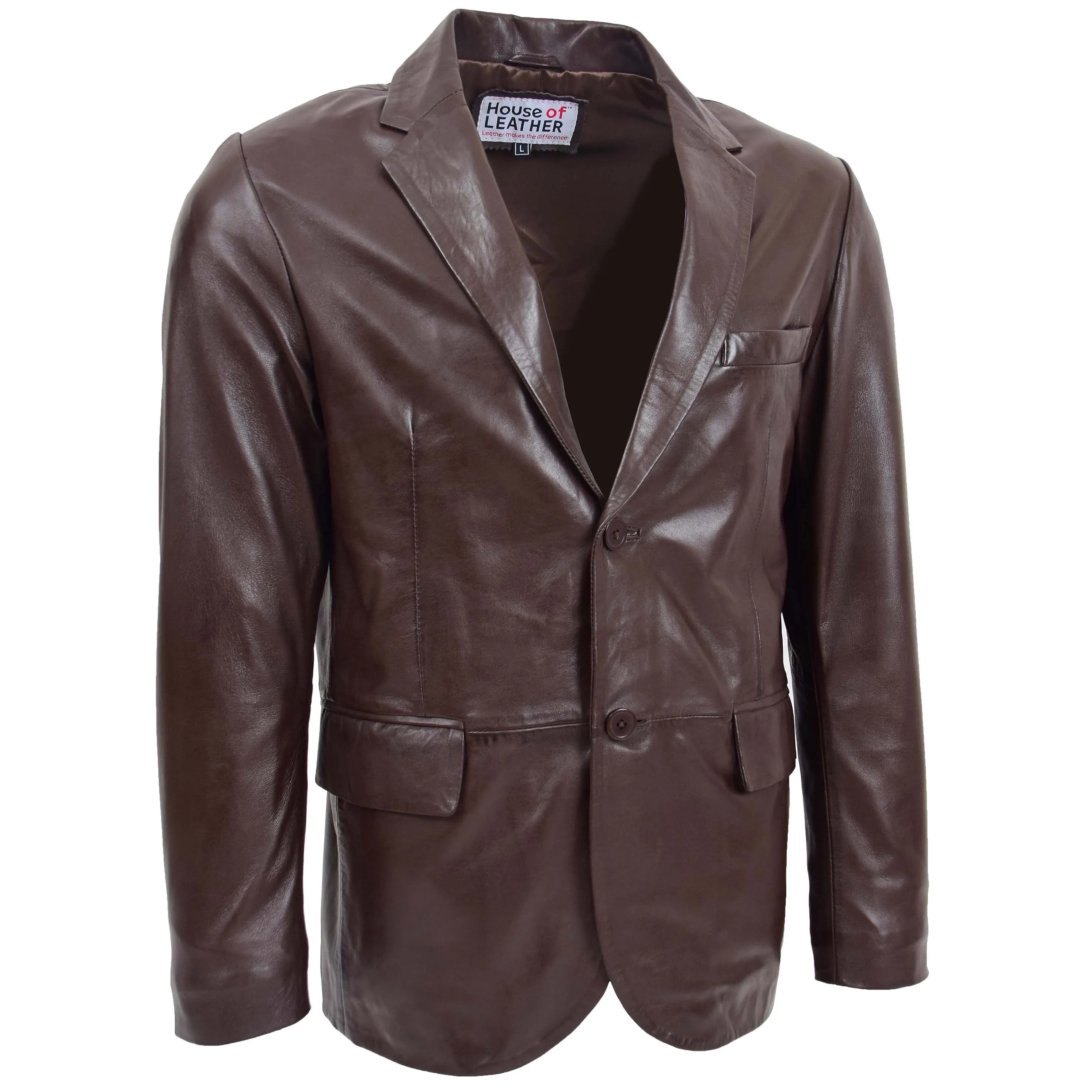 Mens Leather Blazer Two Button Jacket Zavi Brown